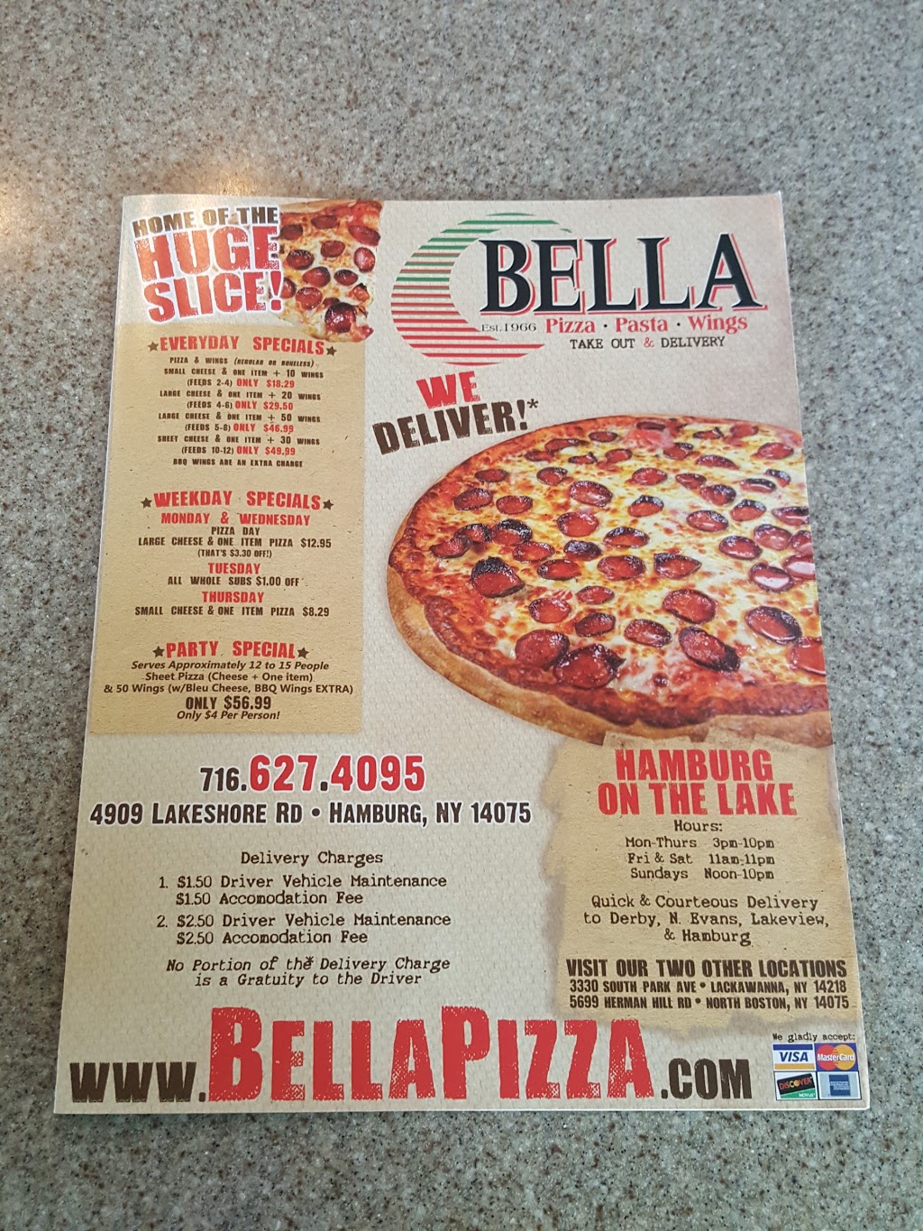 Bella Pizza | 4909 Lake Shore Rd, Hamburg, NY 14075, USA | Phone: (716) 627-4095