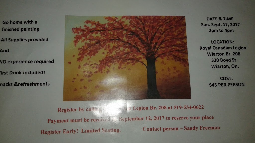 Royal Canadian Legion Branch 208 | 330 Boyd St, Wiarton, ON N0H 2T0, Canada | Phone: (519) 534-0622