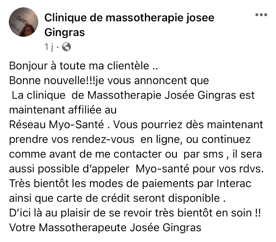 Clinique de massothérapie Josée Gingras | 4280 Rue Belmont, Laval, QC H7B 1C8, Canada | Phone: (514) 984-5463