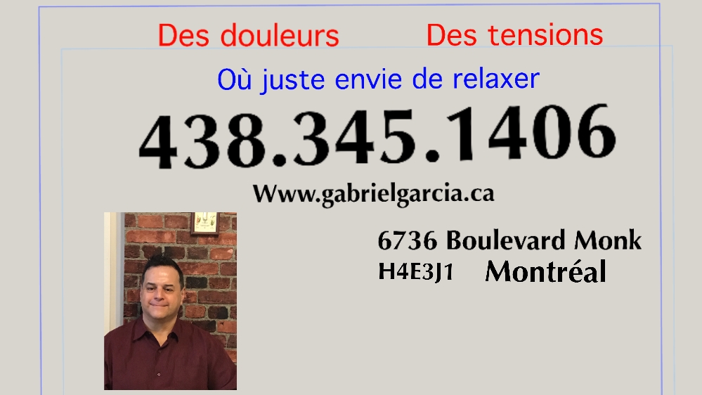 Gabriel Garcia massothérapeute | 6736 Bd Monk, Montréal, QC H4E 3J1, Canada | Phone: (438) 345-1406