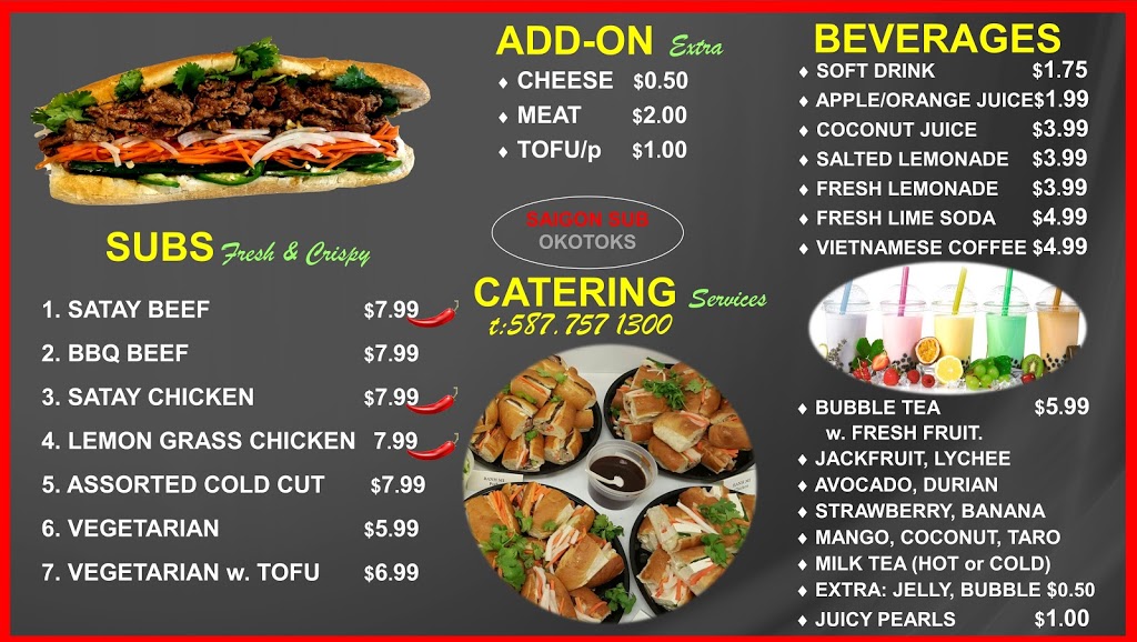 Saigon Sub Okotoks | 71 Riverside Dr #151, Okotoks, AB T1S 1M3, Canada | Phone: (587) 757-1300