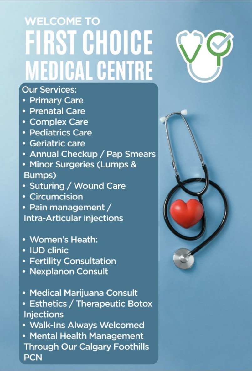 First Choice Medical Centre | 314 1 St E, Cochrane, AB T4C 1Z2, Canada | Phone: (587) 493-1163