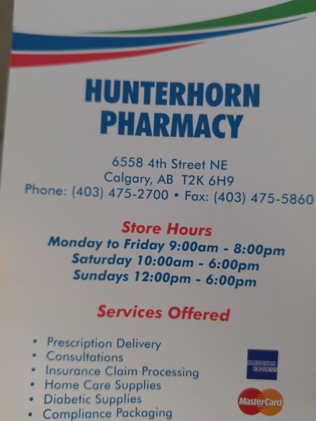 Hunterhorn Pharmacy | 6558 4 St NE, Calgary, AB T2K 6H2, Canada | Phone: (403) 475-2700