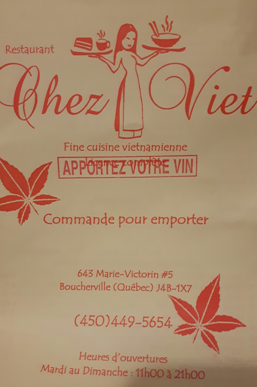 Chez Viet | 643 Bd Marie Victorin, Boucherville, QC J4B 1X7, Canada | Phone: (450) 449-5654