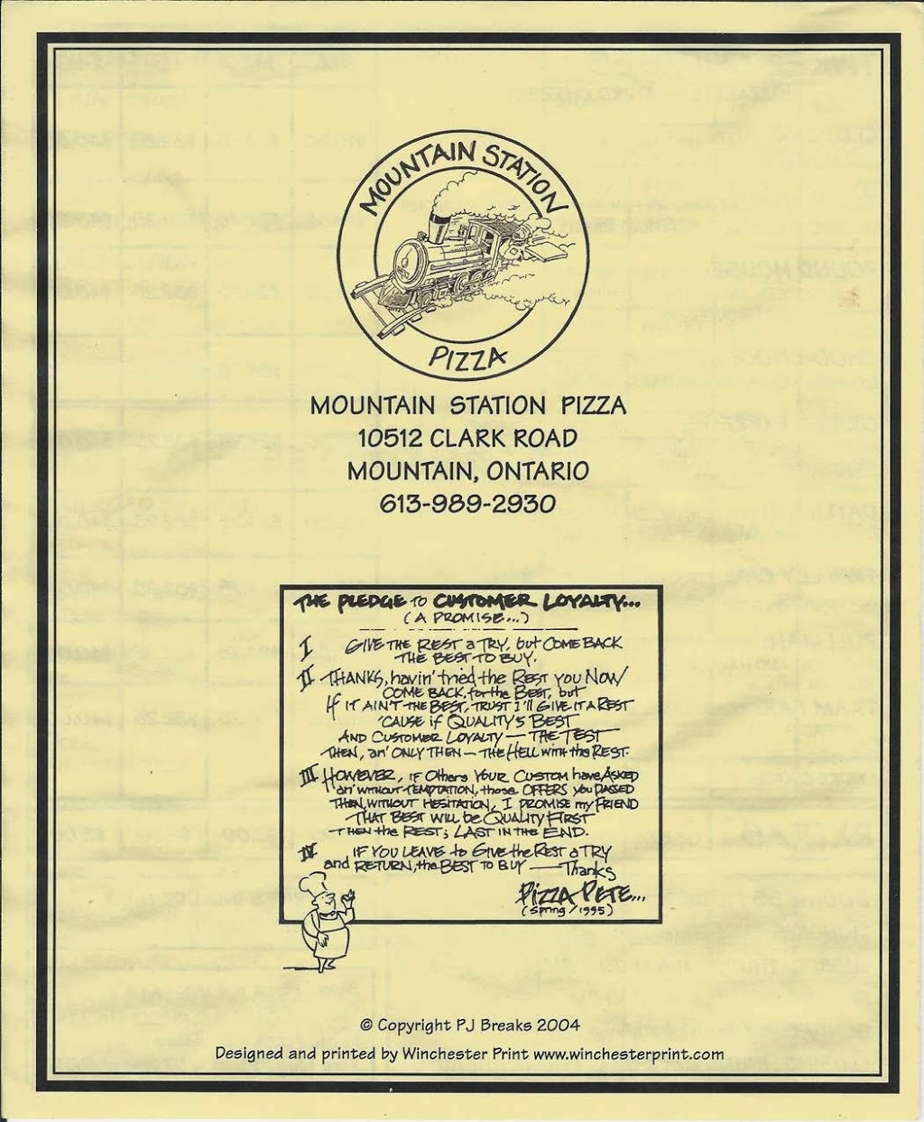 Mountain Station Pizza | 10512 Clark Rd, Mountain, ON K0E 1S0, Canada | Phone: (613) 989-2930