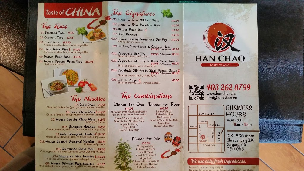 HAN CHAO TASTE OF ASIA | 108, 306 Aspen Glen Landing SW, Calgary, AB T3H 0N5, Canada | Phone: (403) 262-8799