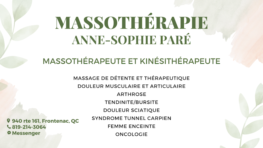 Massothérapie Anne-Sophie Paré | 940 QC-161, Frontenac, QC G6B 2S1, Canada | Phone: (819) 214-3064