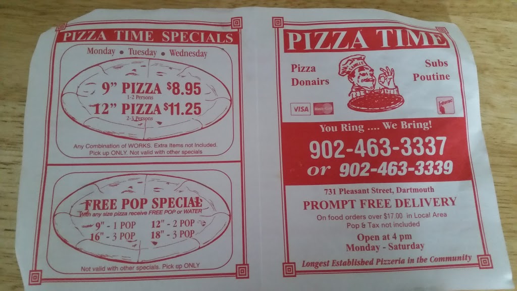 Pizza Time | 731 Pleasant St, Dartmouth, NS B2W 1A8, Canada | Phone: (902) 463-3337