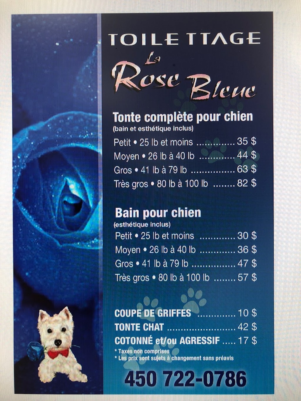 Toilettage La Rose Bleue | 3100 Bd de Mascouche, Mascouche, QC J7K 1Y4, Canada | Phone: (450) 722-0786