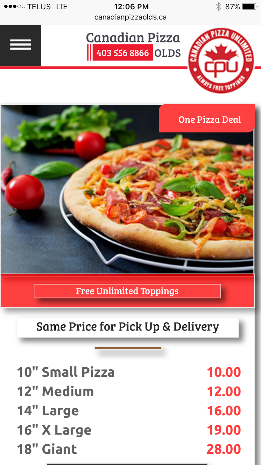 Canadian Pizza Unlimited | 4526, 2 49 Ave #2, Olds, AB T4H 1A4, Canada | Phone: (403) 556-8866