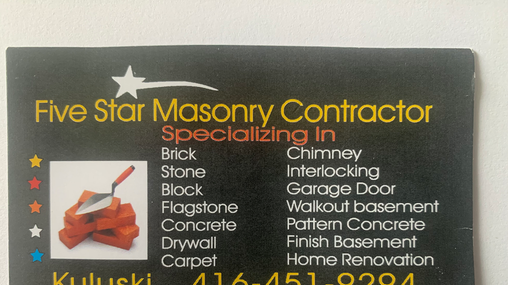 Five Star Masonry Contractor | 644 Annland St, Pickering, ON L1W 1B1, Canada | Phone: (416) 451-9294