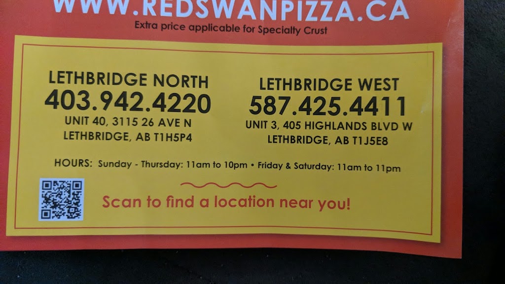 Red Swan Pizza Lethbridge West | 405 Highlands Blvd W Unit 3, Lethbridge, AB T1J 5E8, Canada | Phone: (587) 425-4411