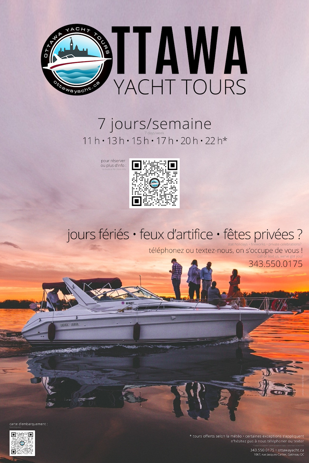 Ottawa Yacht Tours | Jacques Cartier Park Wharf, 160 Rue Laurier, Gatineau, QC J8X 3W1, Canada | Phone: (343) 550-0175