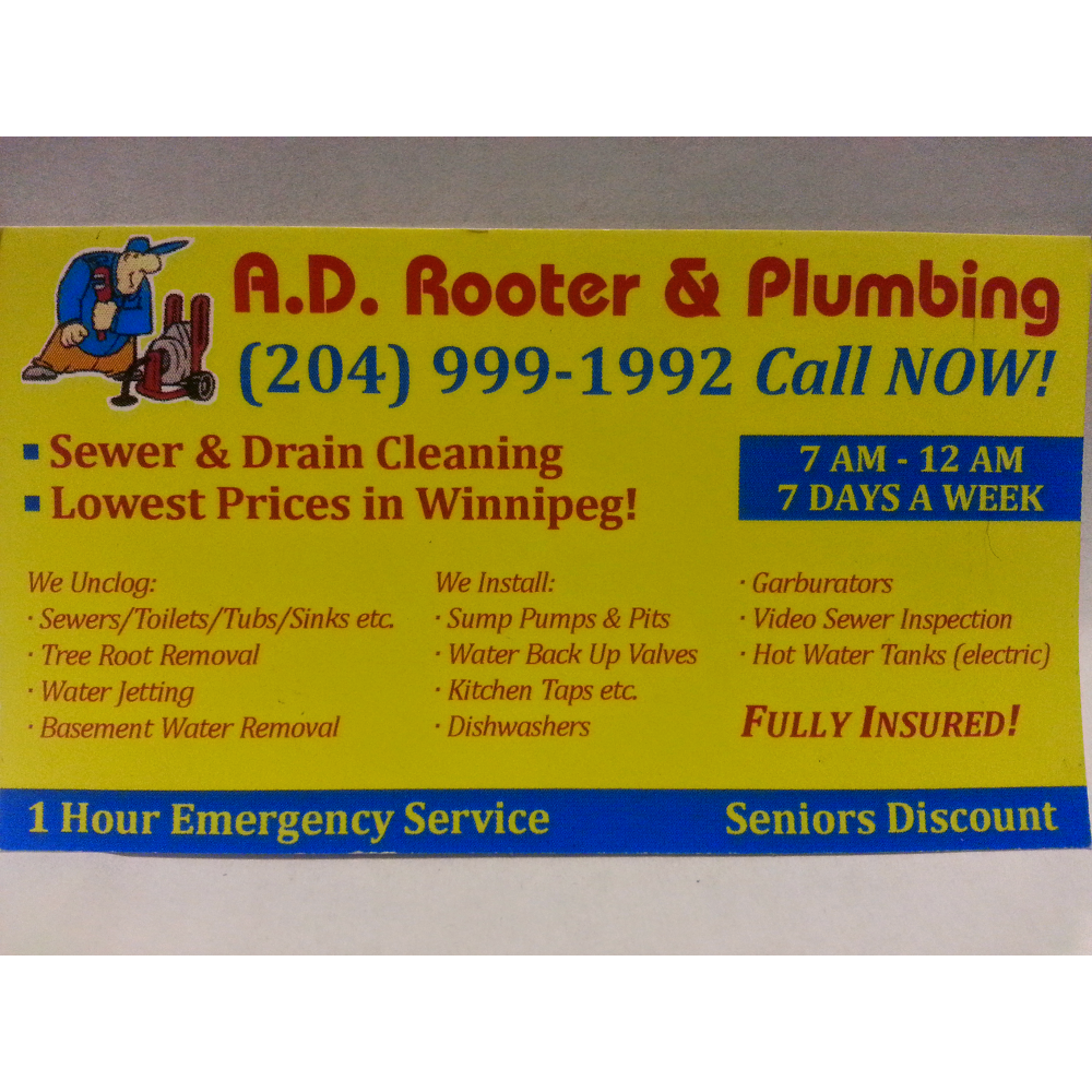 A D Rooter & Plumbing | 30 Desna Pl, Winnipeg, MB R2P 2Y9, Canada | Phone: (204) 999-1992