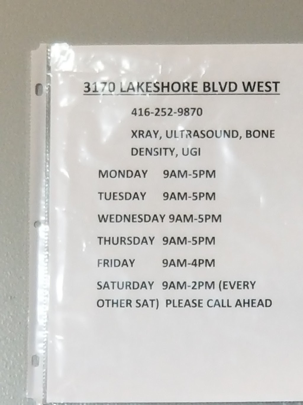 Lake Shore X-Ray & Ultrasound | 3170 Lake Shore Blvd W, Etobicoke, ON M8V 3X8, Canada | Phone: (416) 252-2663