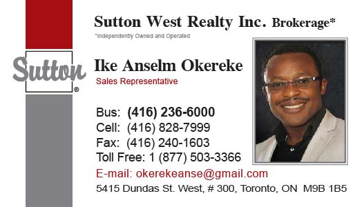 Ike Anselm Okereke, Real Estate Broker at Sutton West Realty Inc | 12 Jopling Ave S, Etobicoke, ON M9B 3P5, Canada | Phone: (416) 236-6000