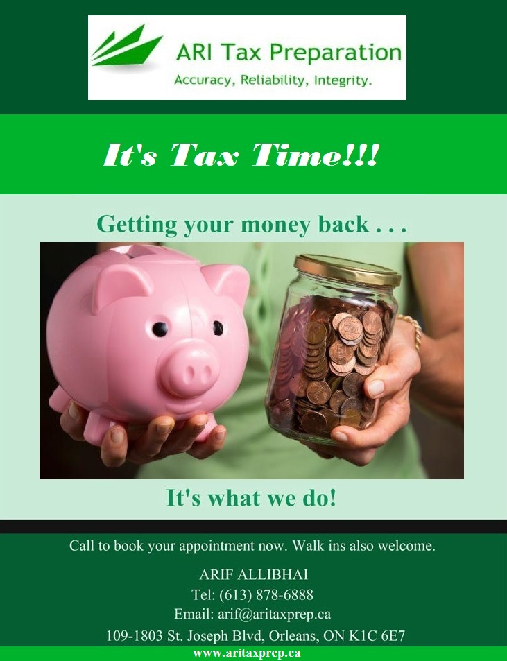 ARI Tax Preparation-Tax Preparation-Orleans | 109-1803 St Joseph Blvd, Orléans, ON K1C 6E7, Canada | Phone: (613) 878-6888