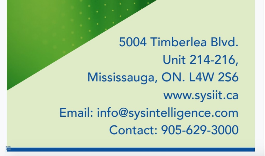 SYSIIT (SysIntelligence Institute of Technology) | 5004 Timberlea Blvd Unit 214-216, Mississauga, ON L4W 2S6, Canada | Phone: (416) 919-9676