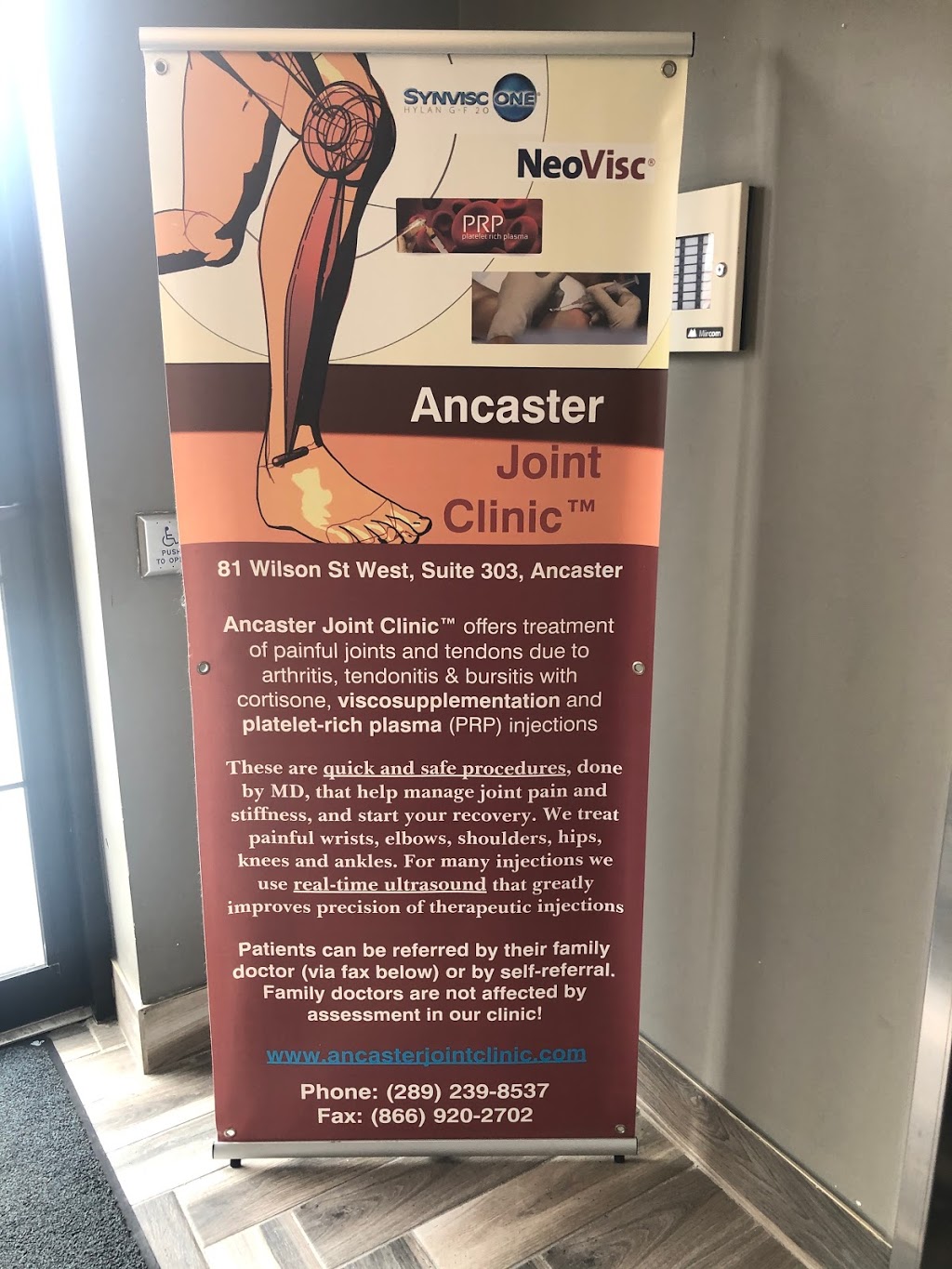 Ancaster Joint Clinic | 81 Wilson St W #303, Ancaster, ON L9G 1N1, Canada | Phone: (289) 239-8537