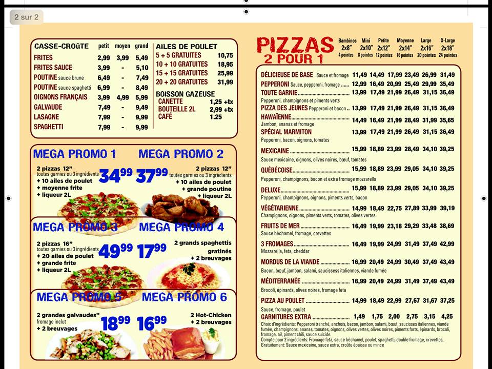 Marmiton Pizza 2 pour 1 | 519 Rue Saint-Vallier O, Québec, QC G1N 1B8, Canada | Phone: (418) 523-9000