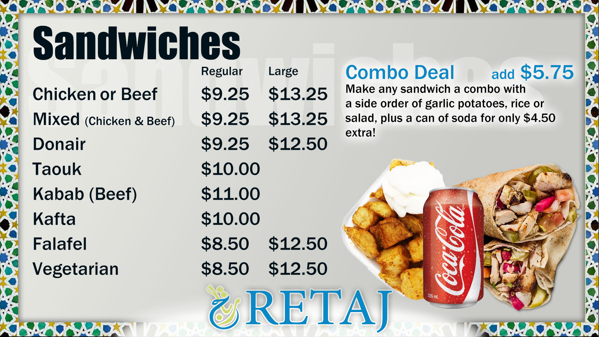 Retaj Mediterranean Cuisine & Shawarma | 4456 Limebank Rd unite 8, Ottawa, ON K1V 2N8, Canada | Phone: (613) 822-3306