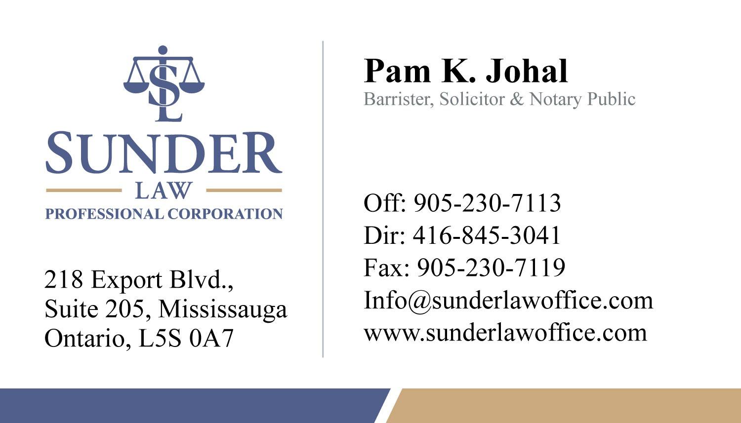 Sunder Law PC | 218 Export Blvd. Suite 205 Mississauga, ON L5S 0A7, Canada | Phone: (905) 230-7113