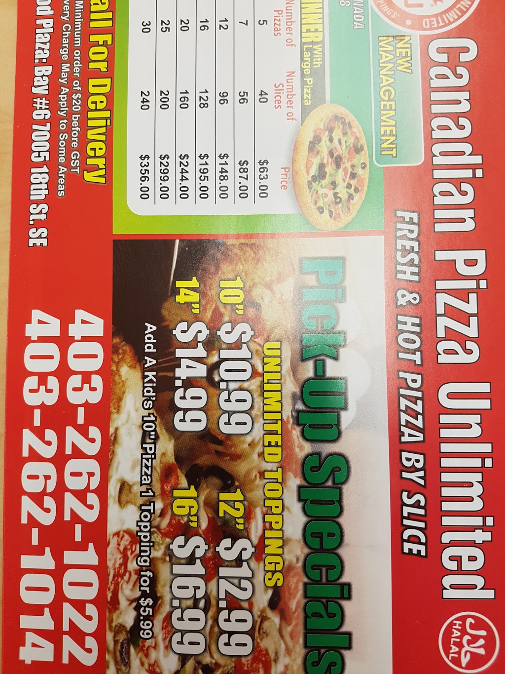 Canadian Pizza Unlimited | 7005 18 St SE, Calgary, AB T2C 1Y1, Canada | Phone: (403) 262-1022