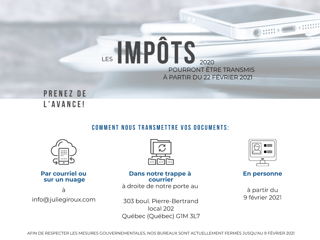 Impôts.solutions | 303 Bd Pierre-Bertrand Local 202, Québec, QC G1M 3L7, Canada | Phone: (581) 986-8293