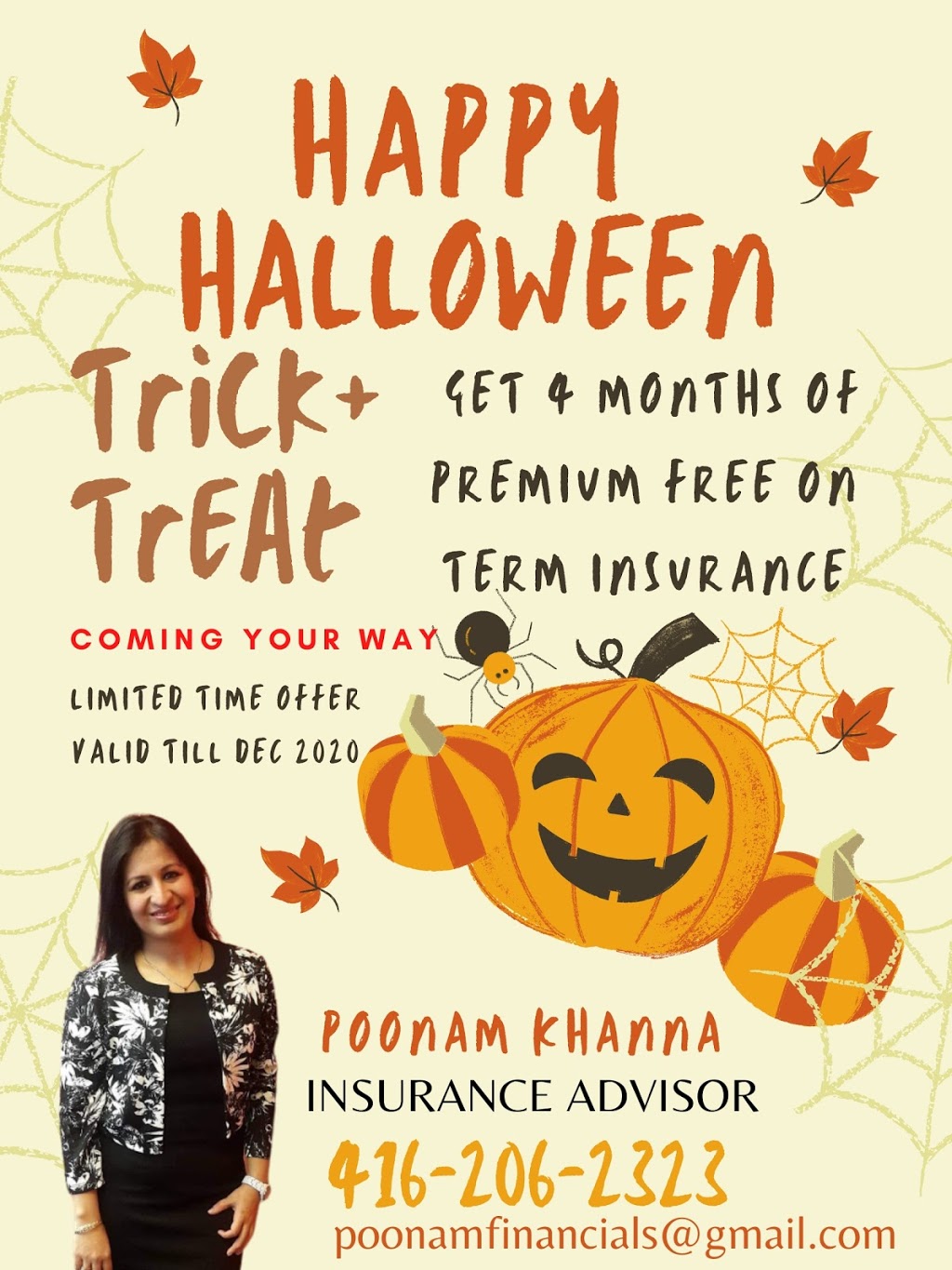 Poonam Khanna Insurance Advisor | 10 Wicklow Rd, Brampton, ON L6X 0J7, Canada | Phone: (416) 206-2323