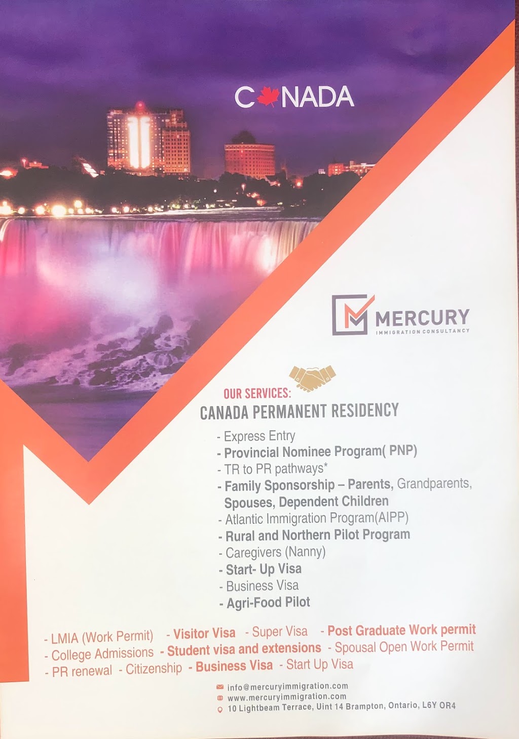 Mercury Immigration Consultancy Inc. | 10 Lightbeam Ter Unit 14, Brampton, ON L6Y 0R4, Canada | Phone: (647) 915-3628