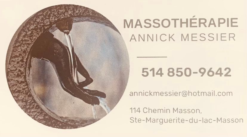 Massothérapie - Annick Messier | 114 Chem. Masson, Sainte-Marguerite-du-Lac-Masson, QC J0T 1L0, Canada | Phone: (514) 850-9642