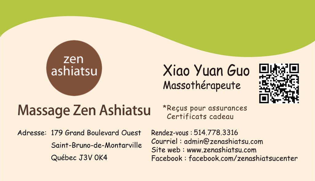 Clinique Massage Zen Ashiatsu | 179 Grand Boulevard O, Saint-Bruno-de-Montarville, QC J3V 0K4, Canada | Phone: (514) 998-3316