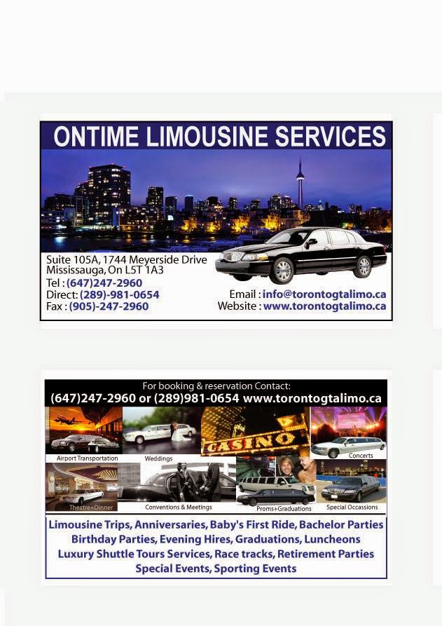 Ontime Limousine Service | 1744 Meyerside Dr, Mississauga, ON L5T 1A3, Canada | Phone: (800) 913-8360