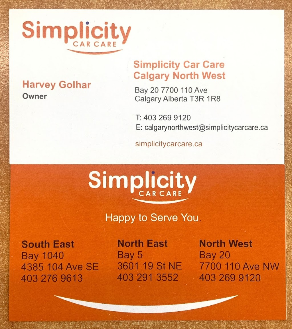 Simplicity Car Care Calgary North West | 7700 110 Ave NW Bay 20, Calgary, AB T3R 1R8, Canada | Phone: (403) 269-9120