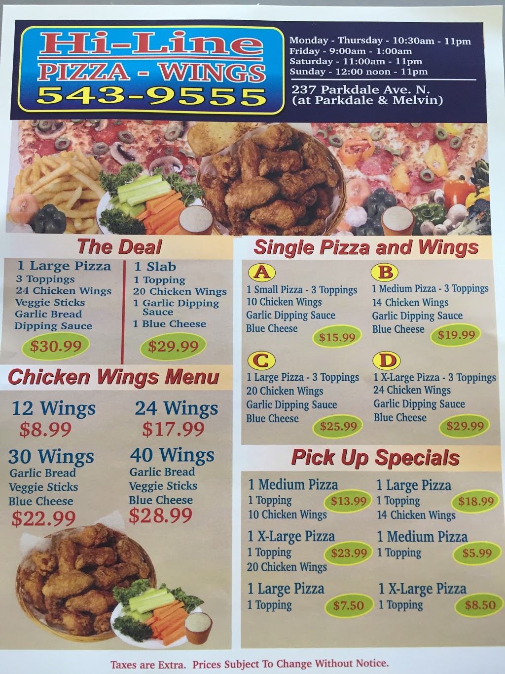 Hi-Line Pizza & Wings | 236 Parkdale Ave N, Hamilton, ON L8H 5X5, Canada | Phone: (905) 543-9555