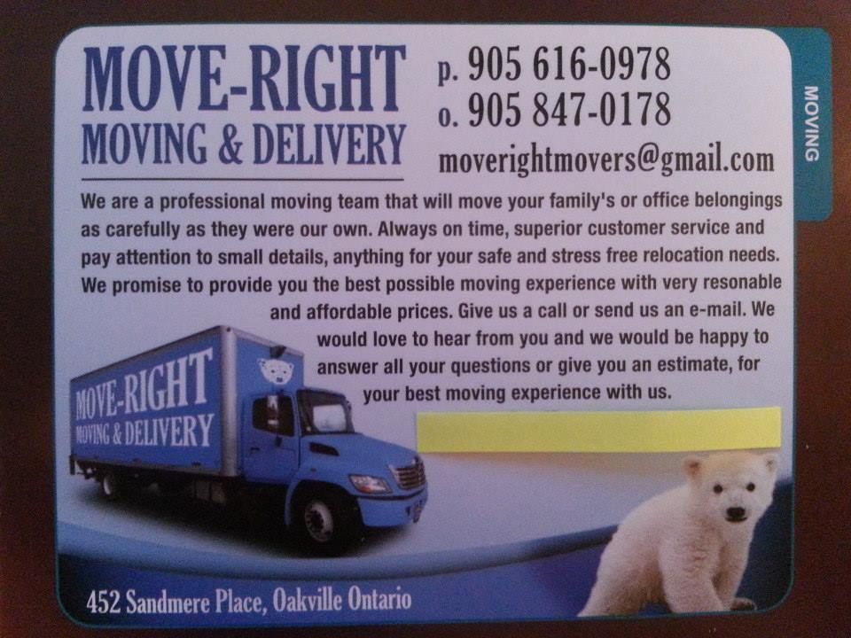 Move Right Movers | 452 Sandmere Pl, Oakville, ON L6L 4G4, Canada | Phone: (905) 616-0978