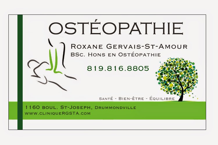 Centre dostéopathie - Roxane Gervais-St-Amour | 1160 Boulevard Saint-Joseph, Drummondville, QC J2C 2C9, Canada | Phone: (819) 816-8805