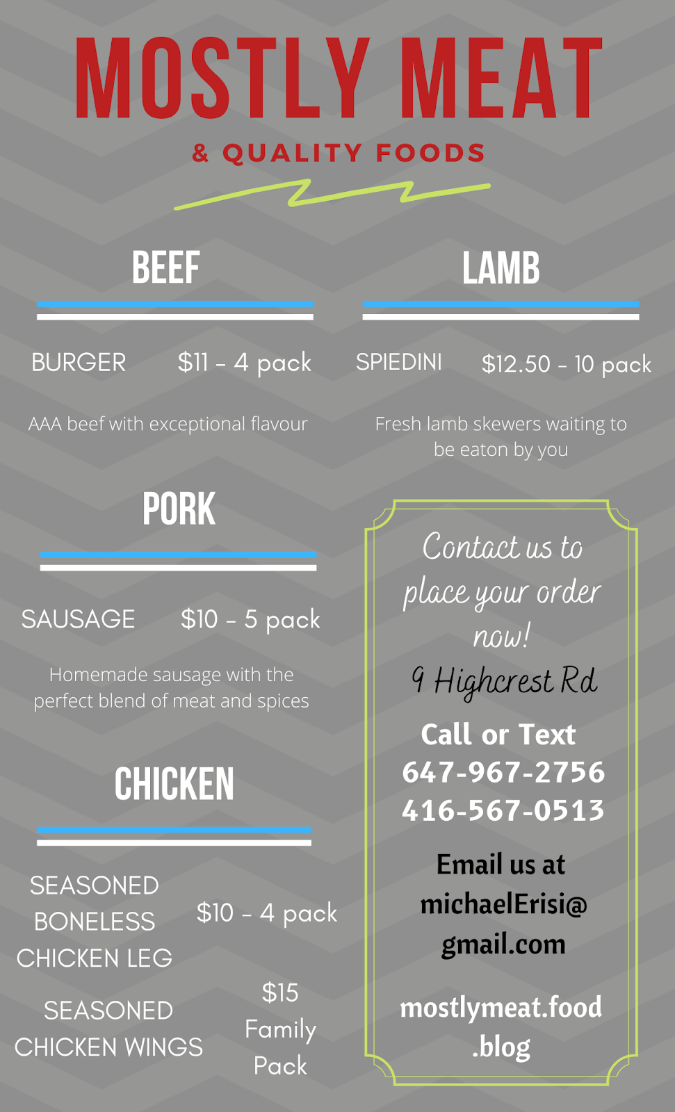 Mostly Meat | 9 Highcrest Rd, Bolton, ON L7E 0C2, Canada | Phone: (647) 967-2756