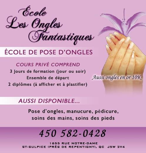 School Les Ongles Fantastiques | Rue Notre-Dame, Saint-Sulpice, QC J5W 3V4, Canada | Phone: (450) 582-0428