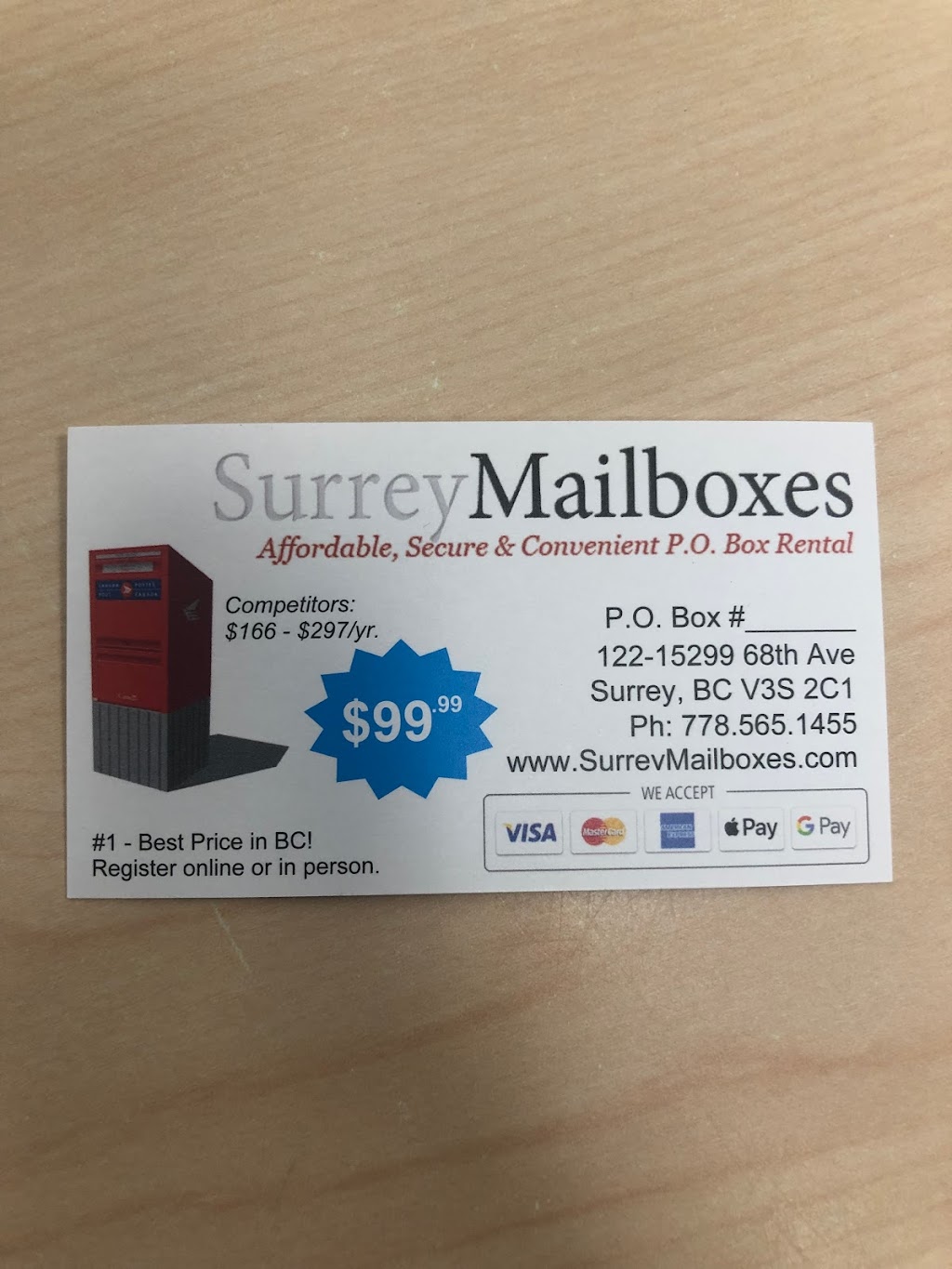 Surrey Mail Boxes | 15299 68 Ave #122, Surrey, BC V3S 2C1, Canada | Phone: (778) 565-1455