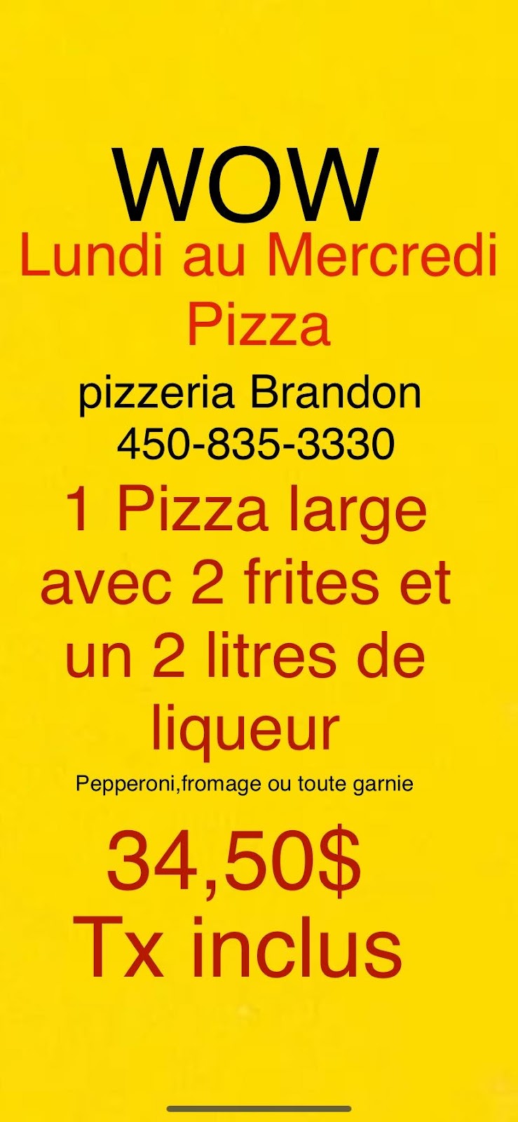 Pizzeria Brandon | 63 Rue St Gabriel B, Saint-Gabriel-de-Brandon, QC J0K 2N0, Canada | Phone: (450) 835-3330