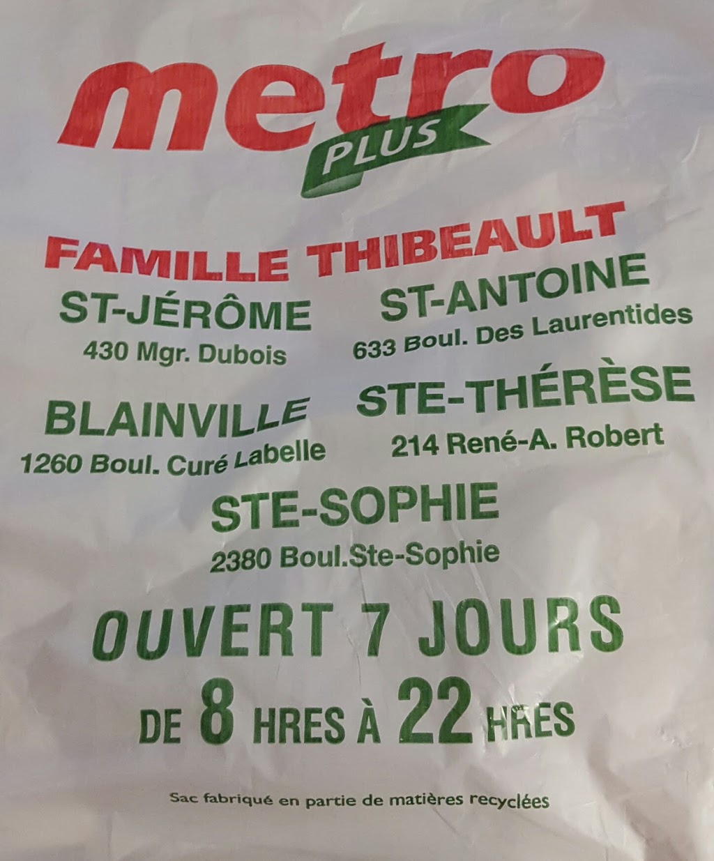 Metro Plus Thibeault Ste-Sophie | 2380 Boulevard Ste Sophie, Sainte-Sophie, QC J5J 2P5, Canada | Phone: (450) 436-3476