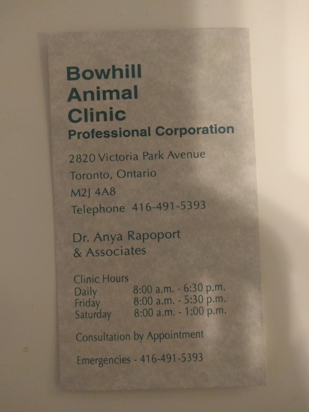 Bowhill Animal Clinic Professional Corporation | 2820 Victoria Park Ave, North York, ON M2J 4A8, Canada | Phone: (416) 491-5393