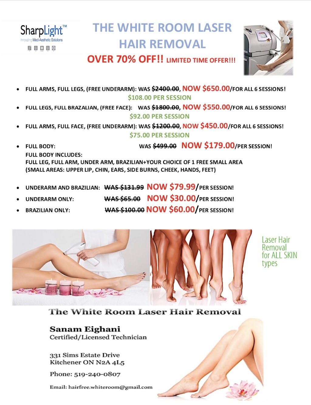 The White Room Laser Hair Removal | 331 Sims Estate Dr, Kitchener, ON N2A 4L5, Canada | Phone: (519) 240-0807