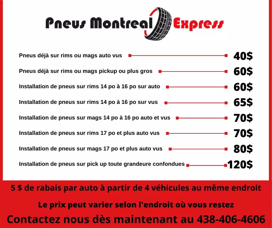 Pneus Montréal Express | 8604 Rue la Périère #8600, Laval, QC H7A 3W6, Canada | Phone: (438) 406-4606