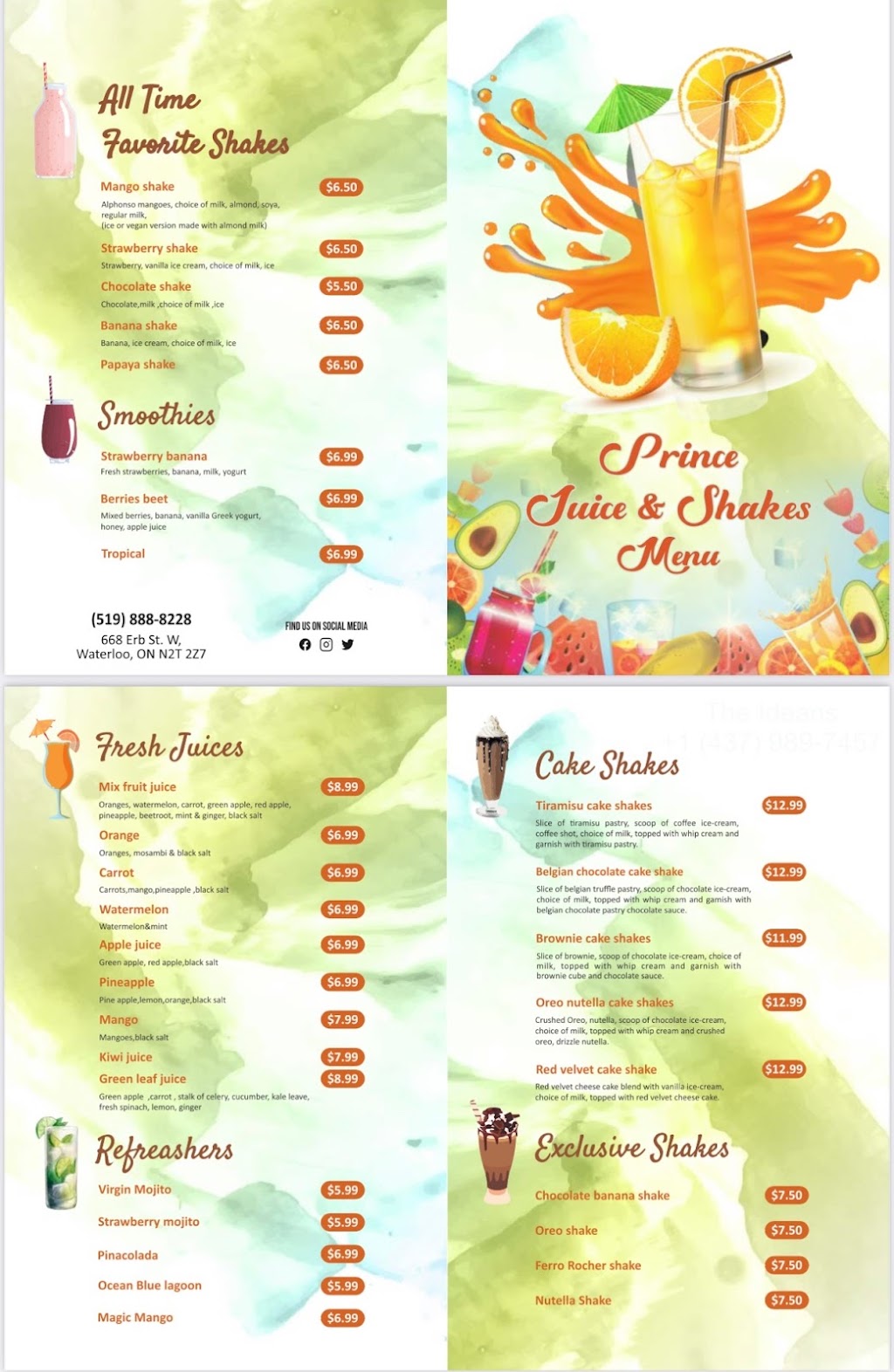 PRINCE FRUIT JUICE & SHAKES | 668 Erb St. W, Waterloo, ON N2T 2Z7, Canada | Phone: (519) 888-8228