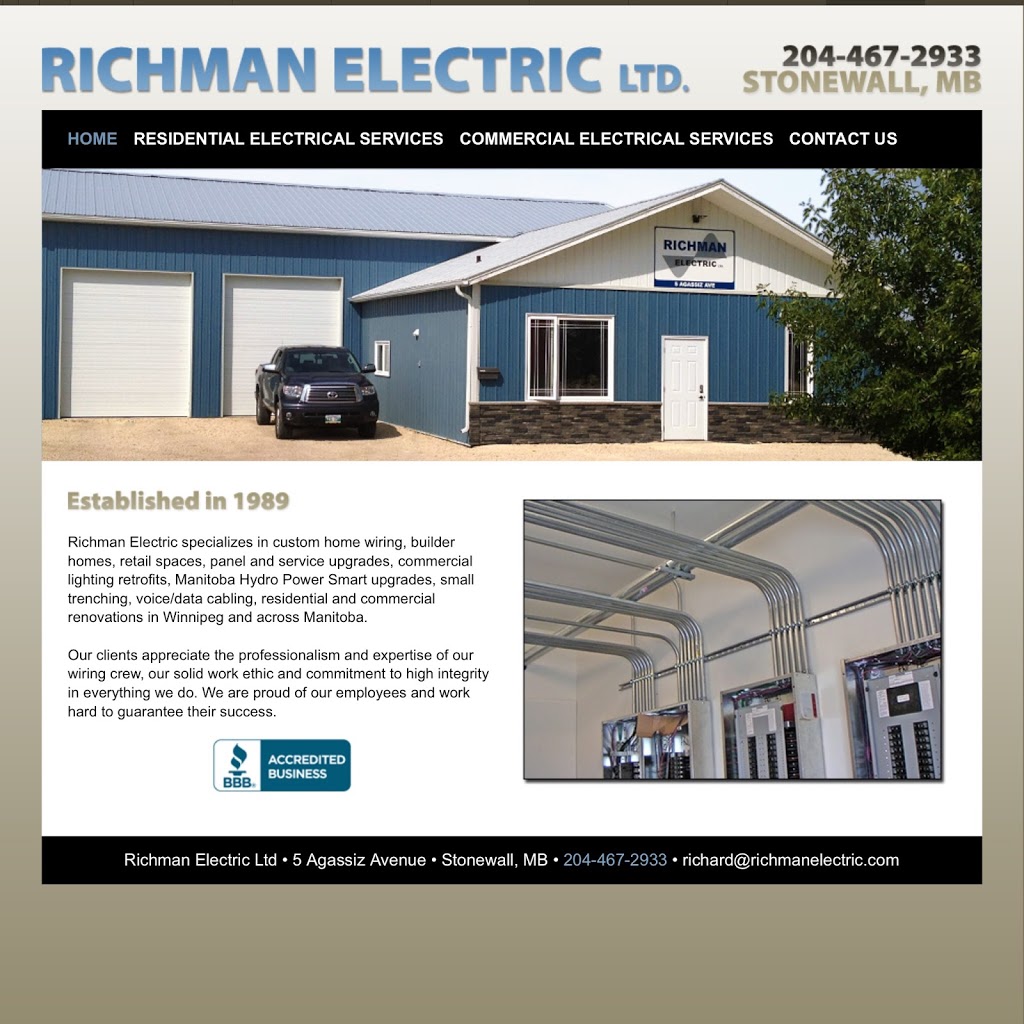 Richman Electric Ltd | 5 Agassiz Ave, Stonewall, MB R0C 2Z0, Canada | Phone: (204) 467-2933