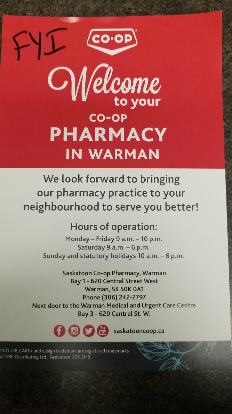 Coop Pharmacy | 620 Central St West, Warman, SK S0K 0A1, Canada | Phone: (306) 242-2797
