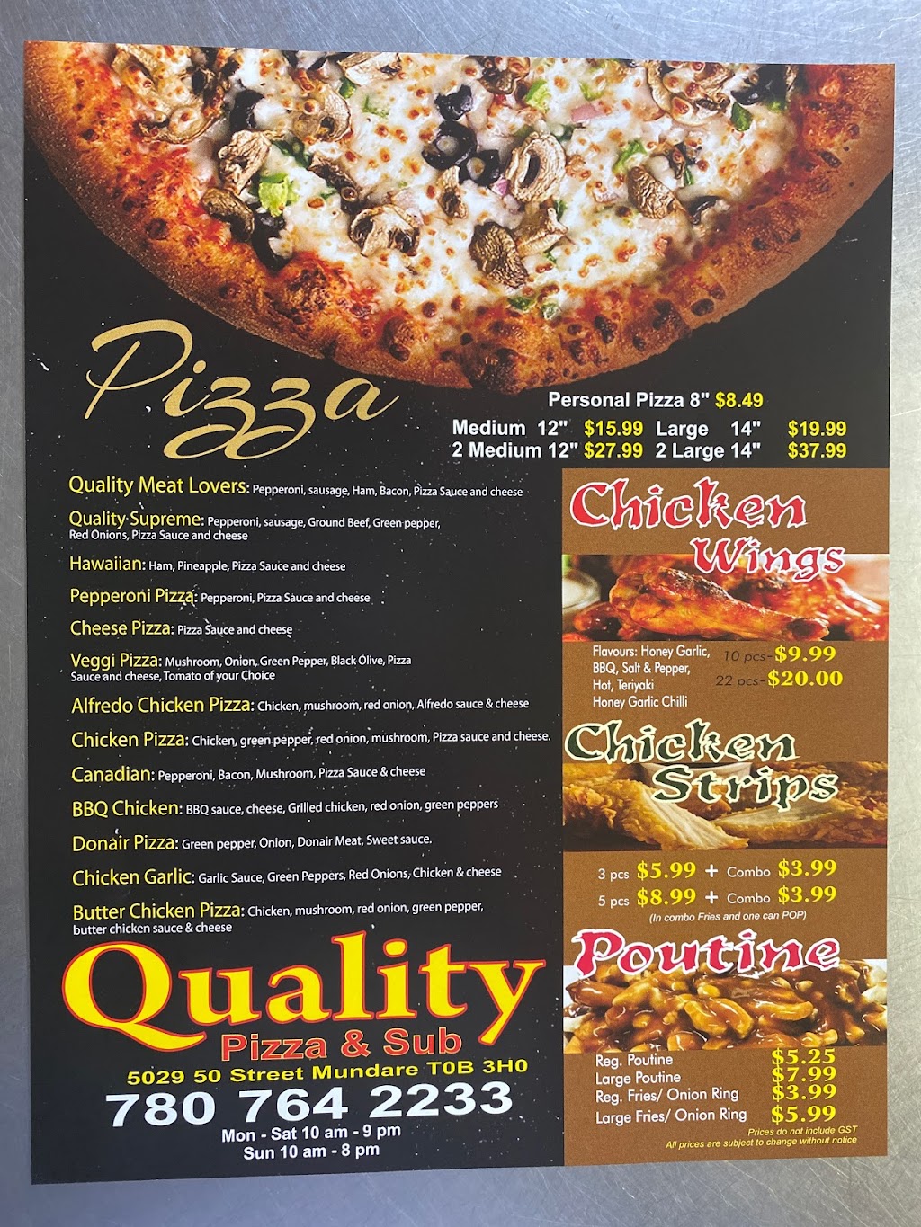 Quality Pizza And Subs | 5029 50 St, Mundare, AB T0B 3H0, Canada | Phone: (780) 764-2233