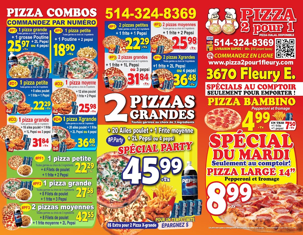 Pizza 2 Pour 1 | 3670 Rue Fleury E, Montréal-Nord, QC H1H 2S6, Canada | Phone: (514) 324-8369